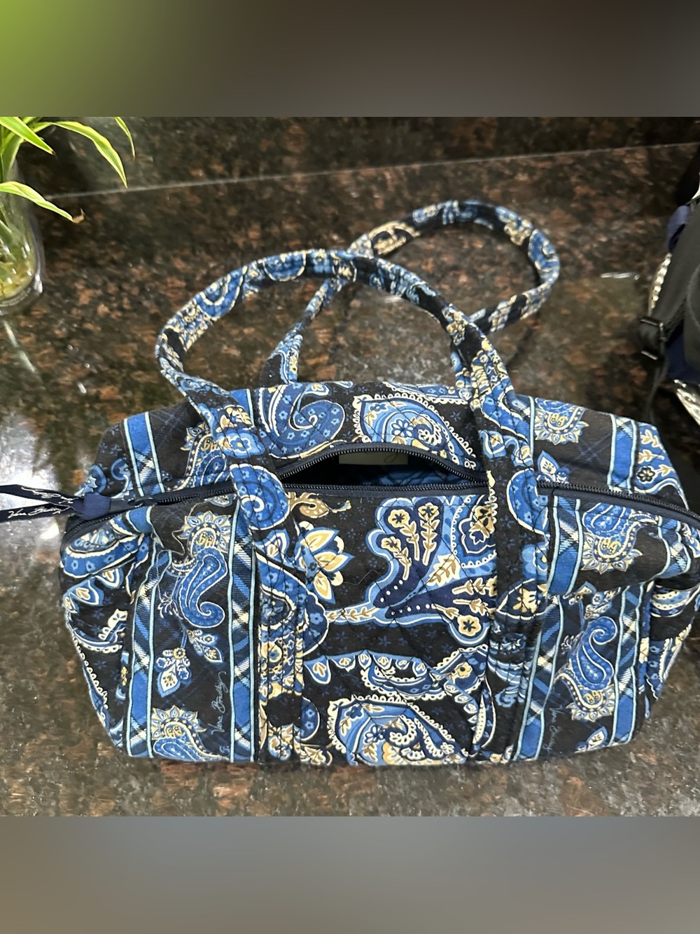 Vera Bradley Navy and Cream Paisley Quilted Tote